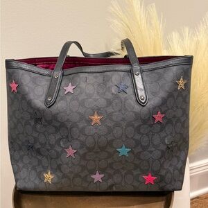 Coach Black Tote with Colorful Star Accents
